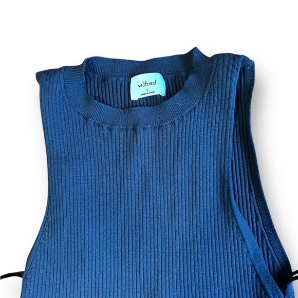 Aritzia Wilfred Dark Gray Blue High Neck Sleeveless Ribbed Maxi Dress Size Small - Picture 2 of 7